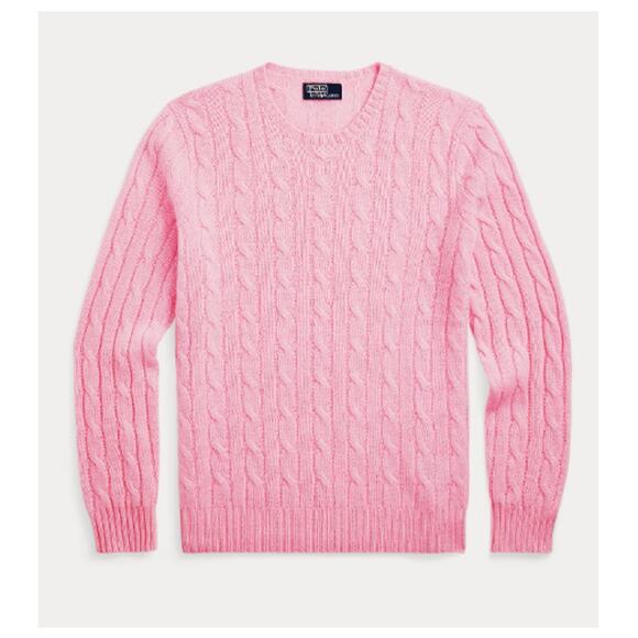 Polo Ralph Lauren Unisex Dusty Pink The Iconic Cable-Knit Sweater Size L - Picture 13 of 13
